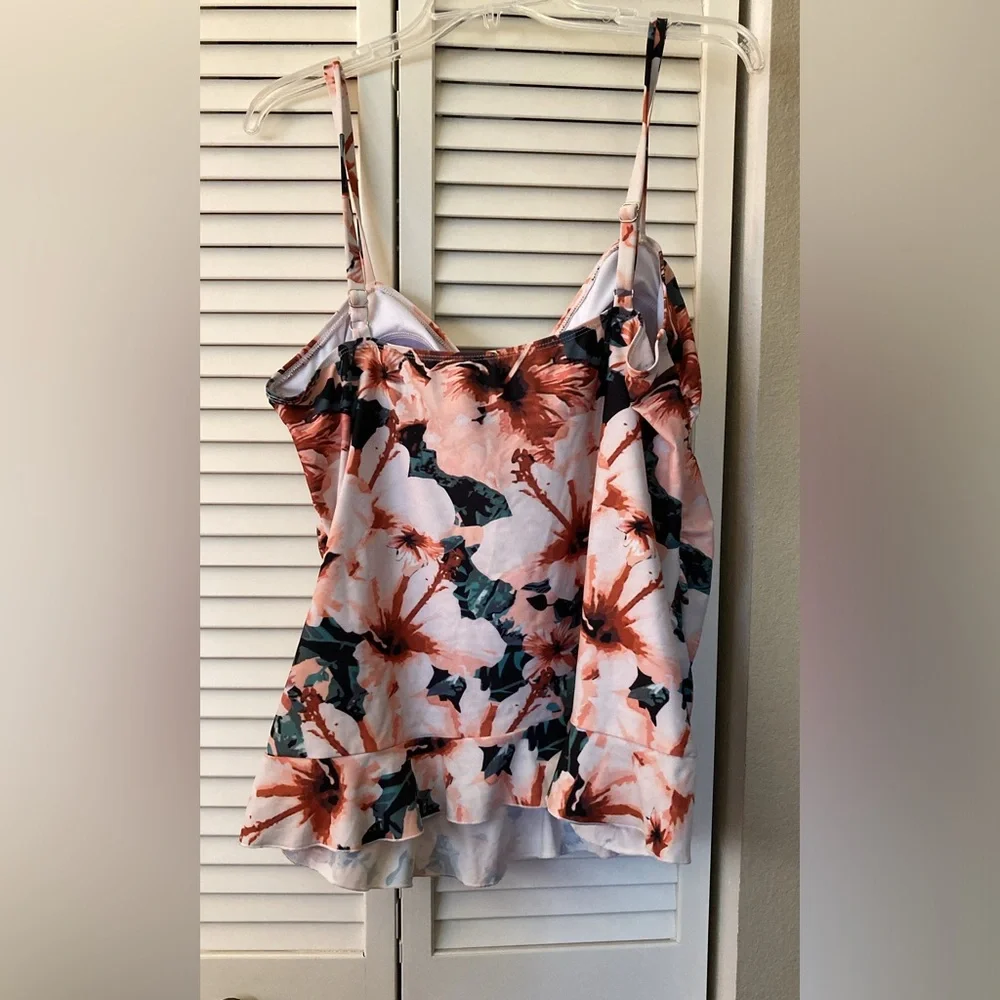 HILOR WOMENS 20 TANKINI TOP RETRO RUCHED WITH RUFFLE HEM - Picture 2 of 8